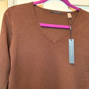 Tahari Chocolate V Neck Sweater Size L